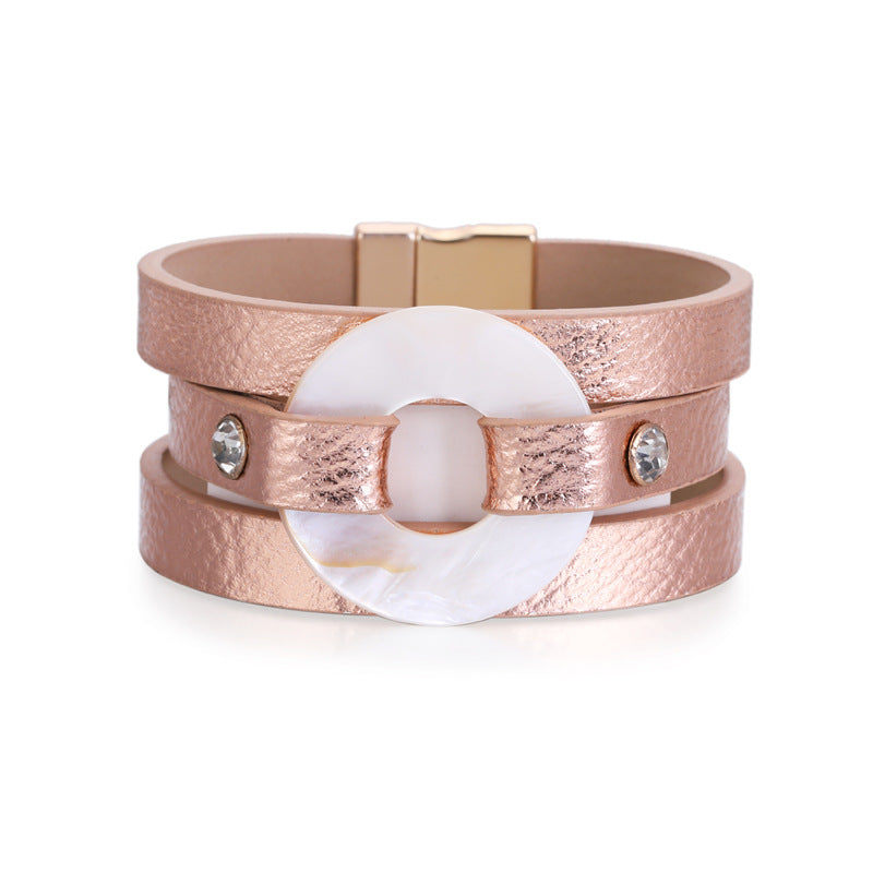 Shell Leather Bangle Magnetic Bracelet B4053 - view 3