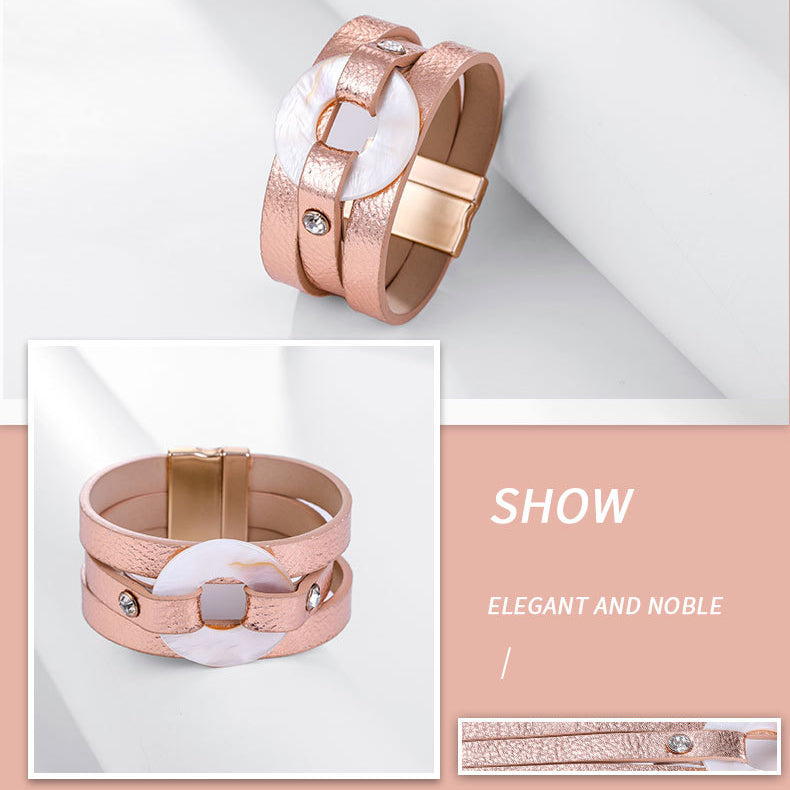 Shell Leather Bangle Magnetic Bracelet B4053 - view 4