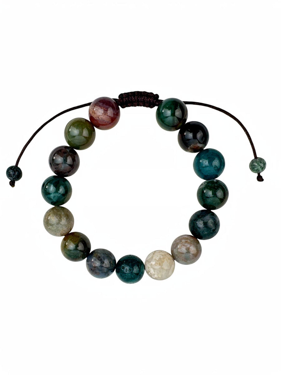 Indian Agate Stone Braided Shamballa Bracelet B4108-12MM