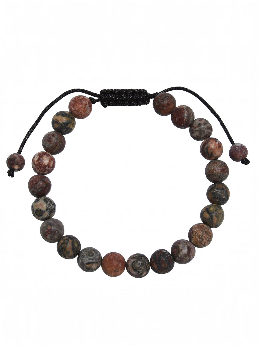 Red Leopard Skin-Matte Stone Braided Shamballa Bracelet B4125-8MM