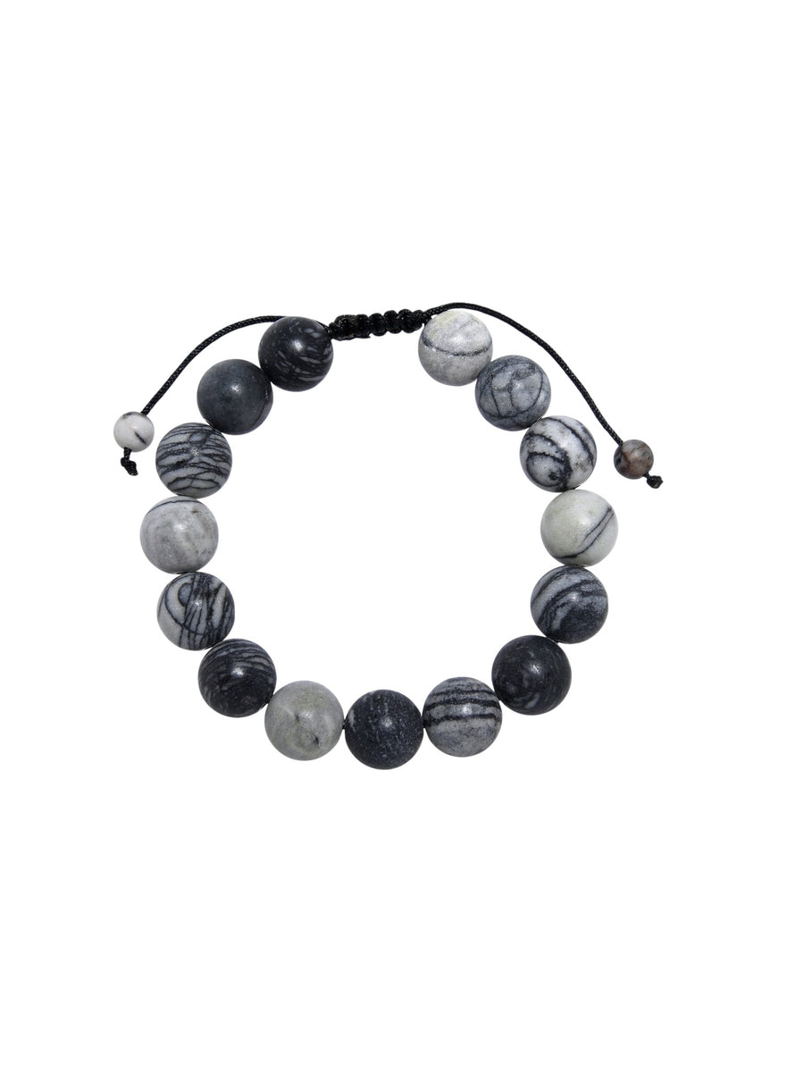 Black Network Stone-Matte Braided Bracelet B4153-12MM