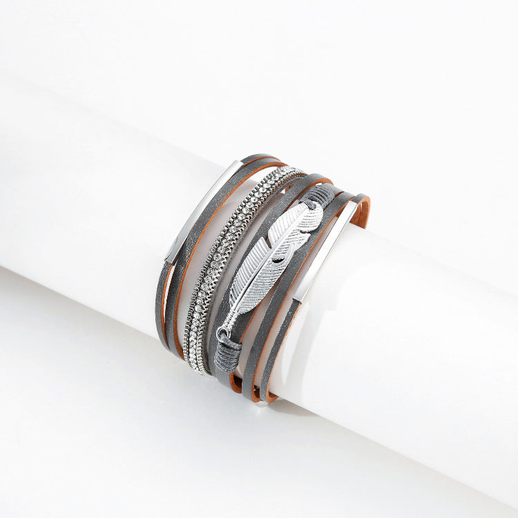 Feather Multilayer Leather Magnetic Bracelet B4189 - view 15