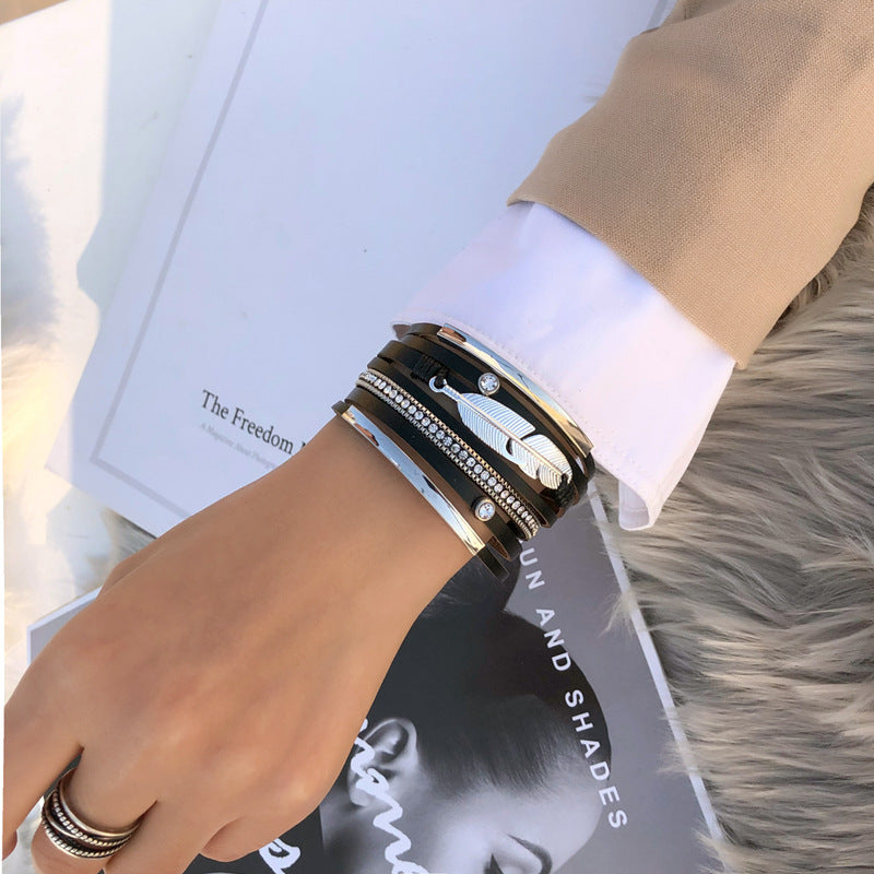 Feather Multilayer Leather Magnetic Bracelet B4189 - view 17
