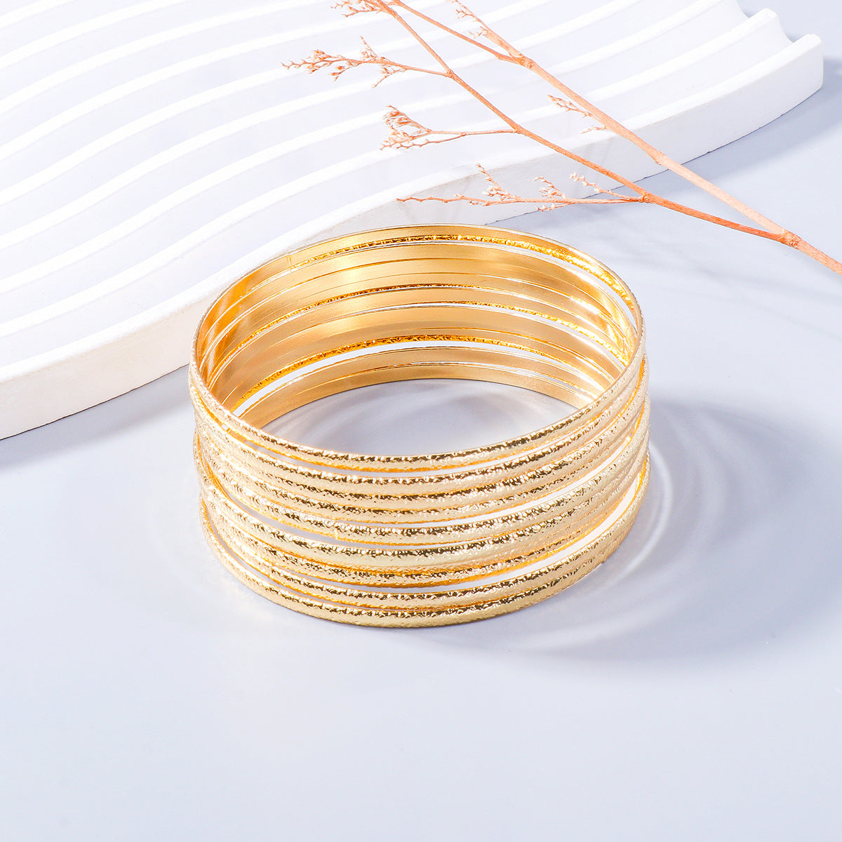Stylish Set of 10 Gold Bangle Bracelets B4196-SET