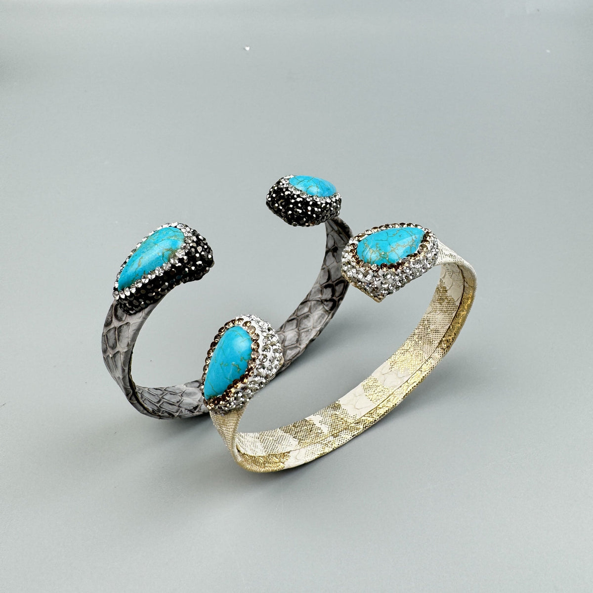 Turquoise Rhinestone Leather Cuff Bracelet B4231