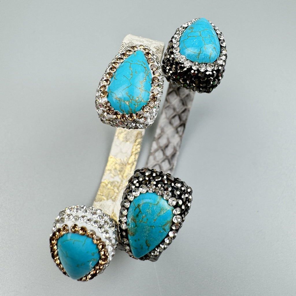 Turquoise Rhinestone Leather Cuff Bracelet B4231
