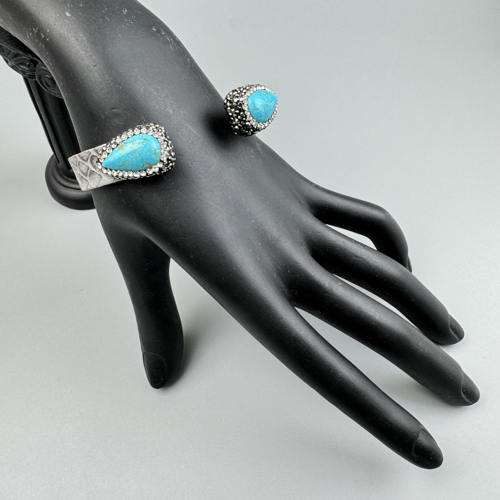 Turquoise Rhinestone Leather Cuff Bracelet B4231