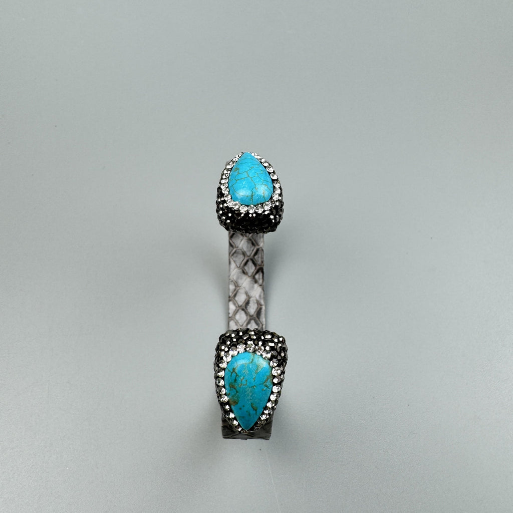 Turquoise Rhinestone Leather Cuff Bracelet B4231