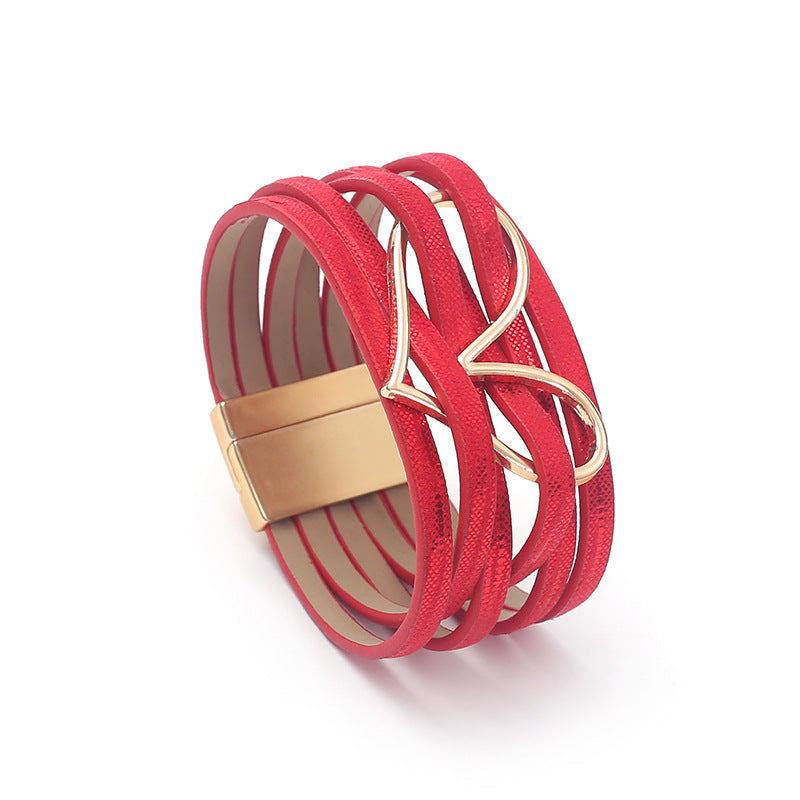 Heart-Shaped Multi-Layer Leatherette Magnetic Bracelet B4249 - view 6