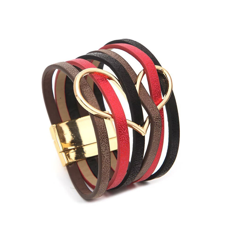 Heart-Shaped Multi-Layer Leatherette Magnetic Bracelet B4249