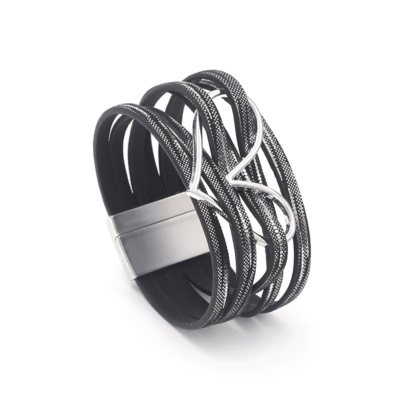 Heart-Shaped Multi-Layer Leatherette Magnetic Bracelet B4249 - view 2