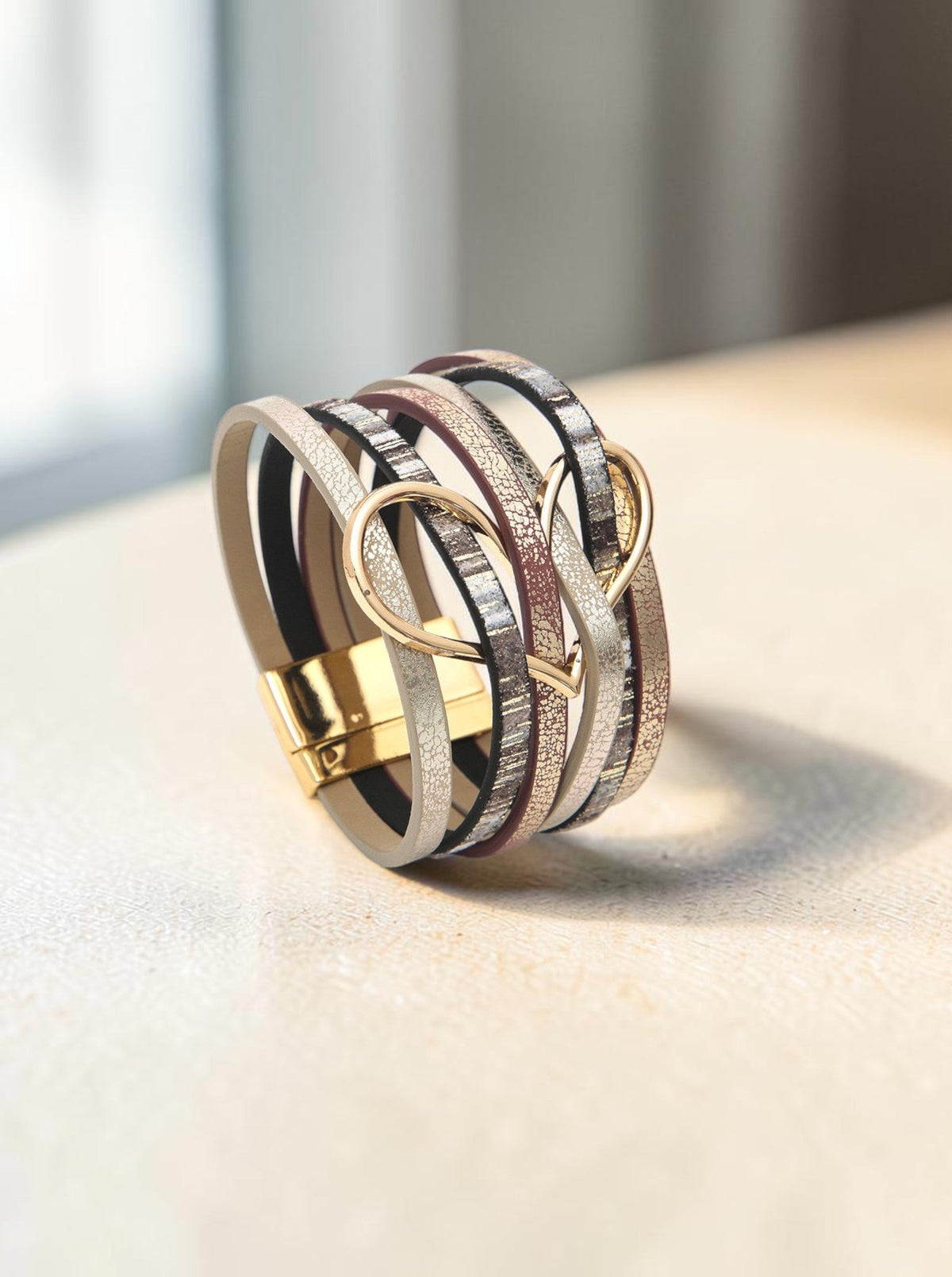 Heart-Shaped Multi-Layer Leatherette Magnetic Bracelet B4249