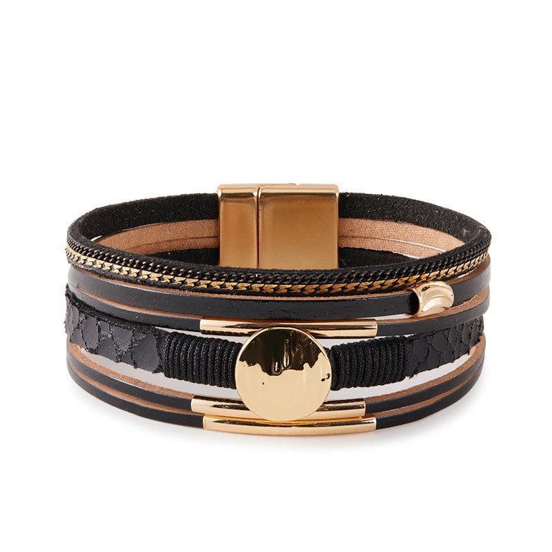 Round Vegan Leather Magnetic Bracelet B4290