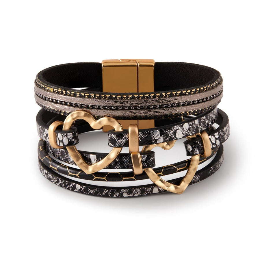 Heart-Shaped Multi-Layer Leatherette Magnetic Bracelet B4298