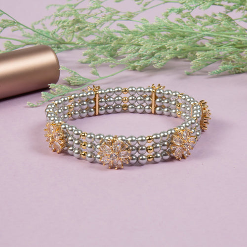 18K Gold-Plated Flowers Cubic Zirconia Bracelet B4315