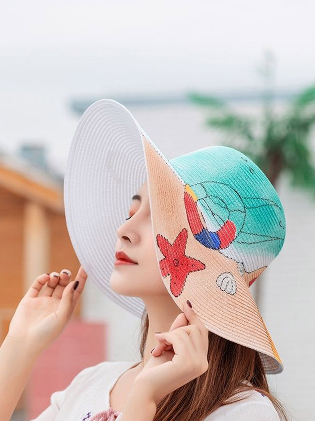 Printed Straw Fedora Hat C0026