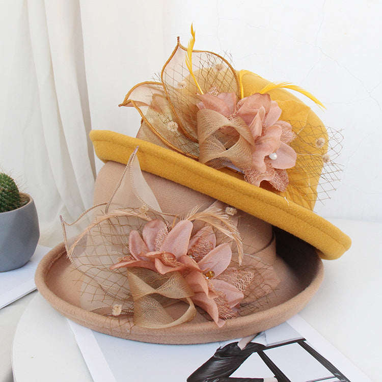 Feather Mesh Bowler Top Hat  C0081