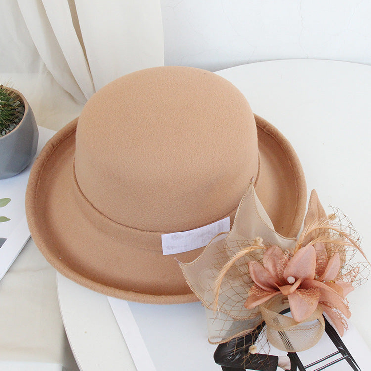 Feather Mesh Bowler Top Hat  C0081
