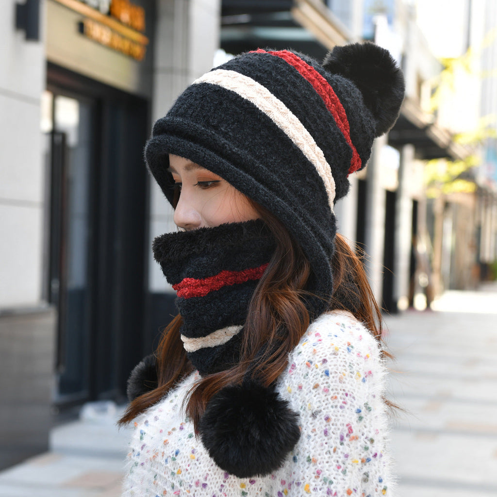 Pompom Knitted Bib Beanie Set C0225