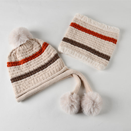 Pompom Knitted Bib Beanie Set C0225