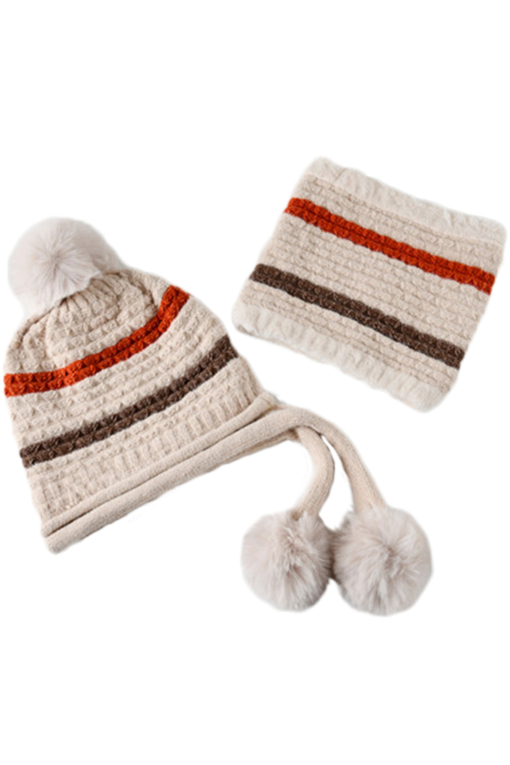 Pompom Knitted Bib Beanie Set C0225