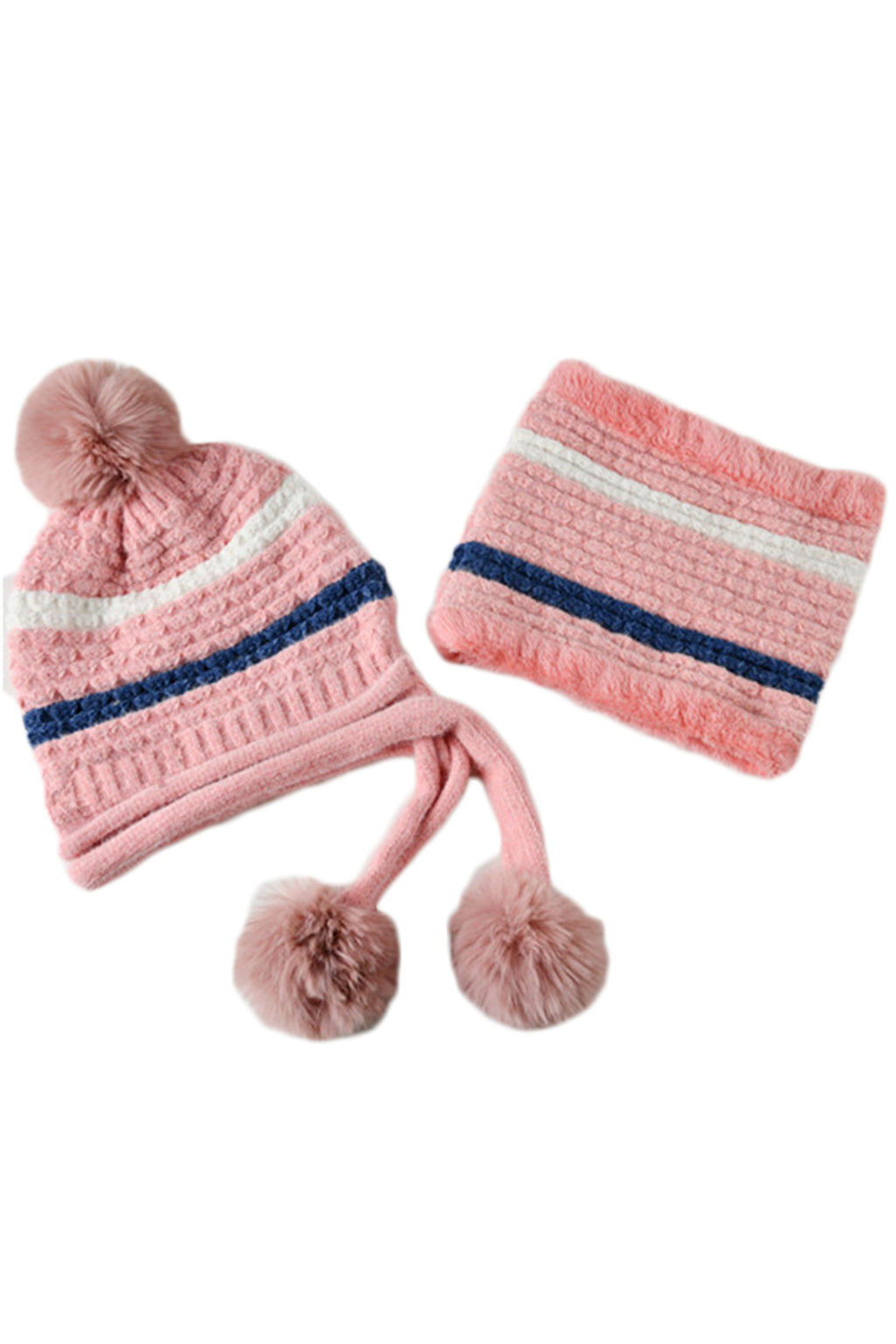 Pompom Knitted Bib Beanie Set C0225
