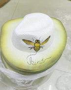 Bee Printed Straw Fedora Hat C0370