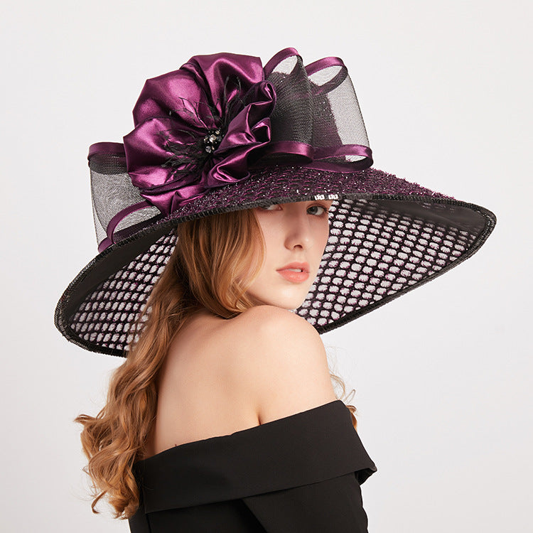 Floral Mesh Straw Fedora Hat C0417