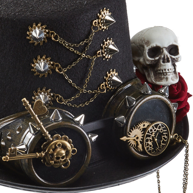 Gothic Skull Gear Stud Rose Glasses Hat C0421