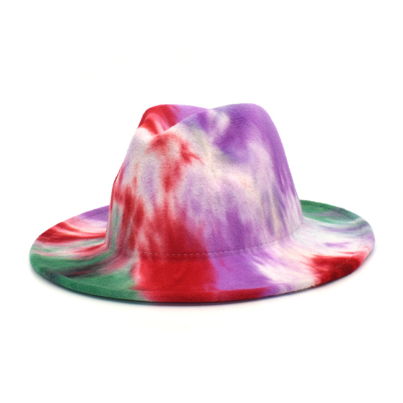 Tie-dye Printed Wide Brim Fedora Hat C0522