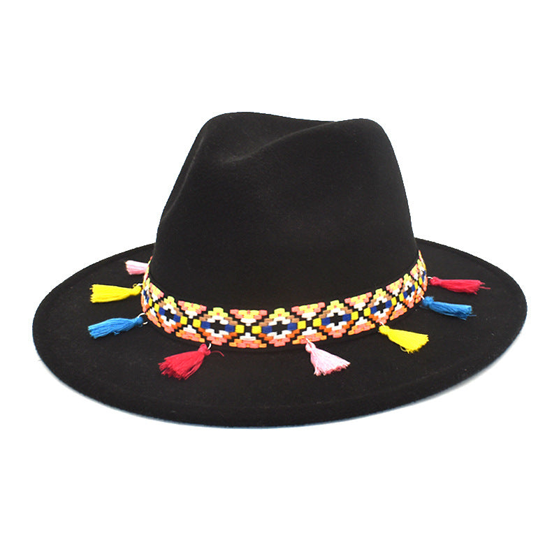 Bohemia Tassel Wide Brim Fedora Hat C0523
