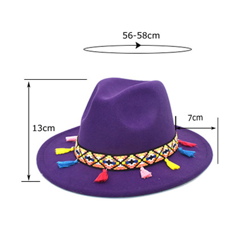 Bohemia Tassel Wide Brim Fedora Hat C0523
