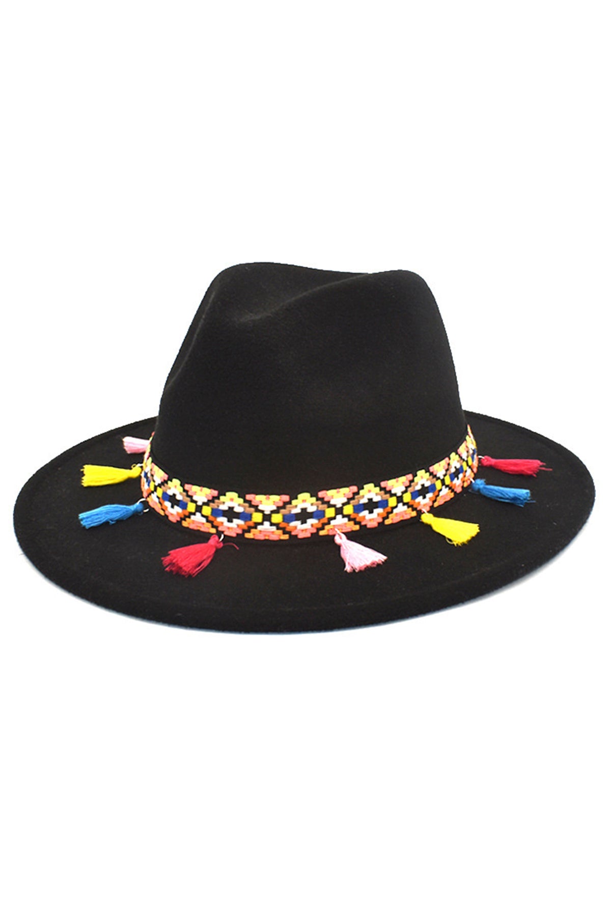 Bohemia Tassel Wide Brim Fedora Hat C0523