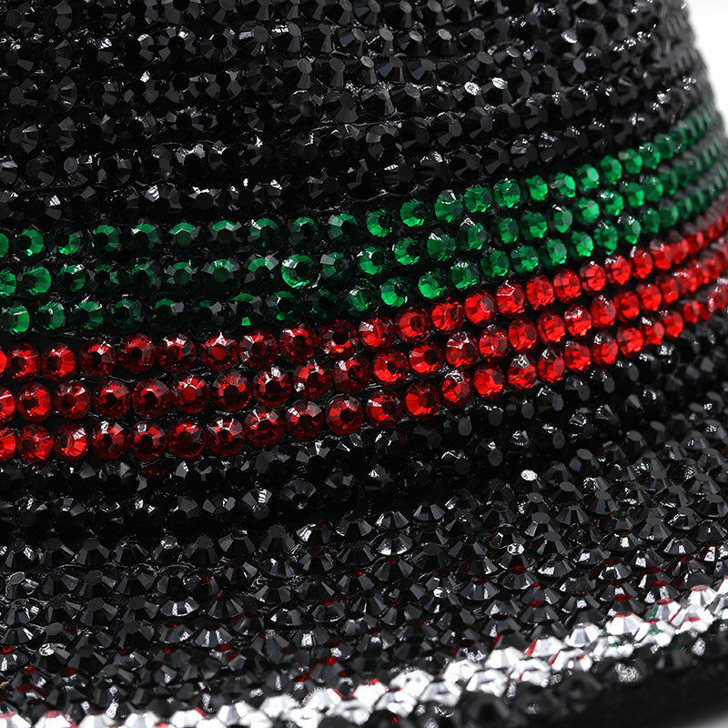 Striped Rhinestone Fedora Hat C0536