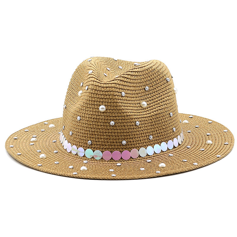 Pearl Rhinestone Straw Hat C0608