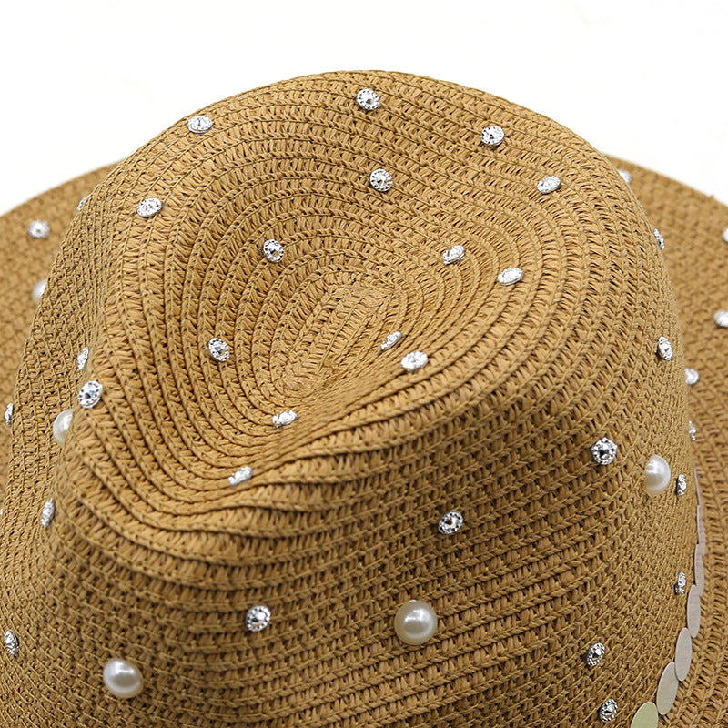 Pearl Rhinestone Straw Hat C0608