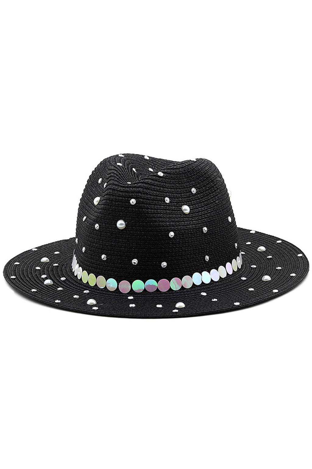 Pearl Rhinestone Straw Hat C0608
