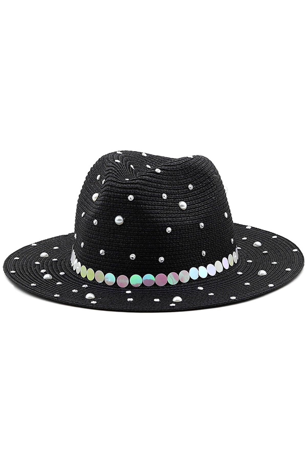 Pearl Rhinestone Straw Hat C0608