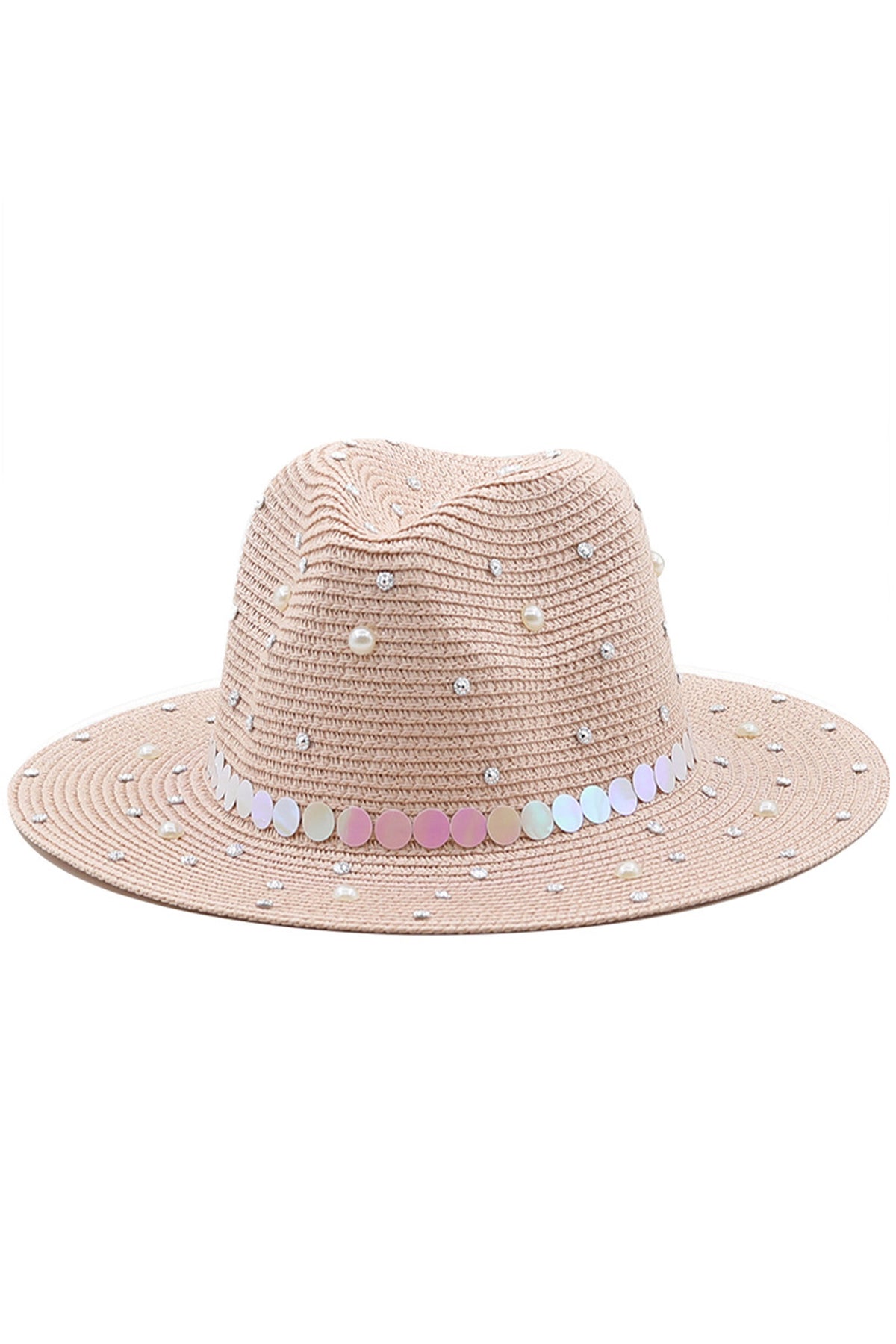 Pearl Rhinestone Straw Hat C0608
