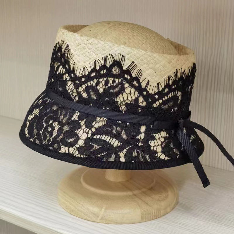 Floral Lace Straw Bucket Hats C0690