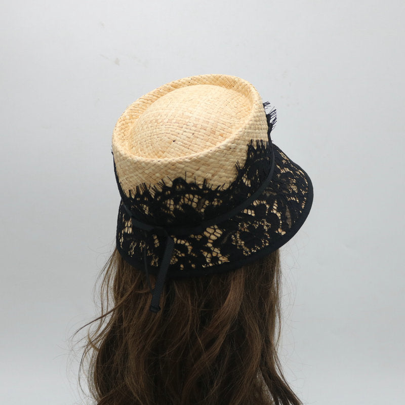Floral Lace Straw Bucket Hats C0690