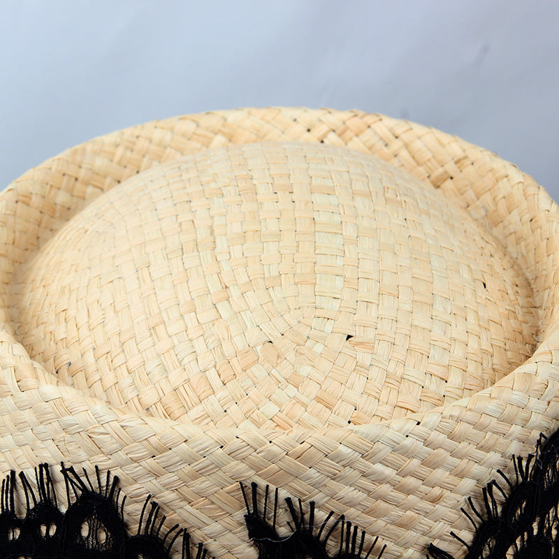 Floral Lace Straw Bucket Hats C0690