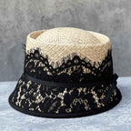 Floral Lace Straw Bucket Hats C0690