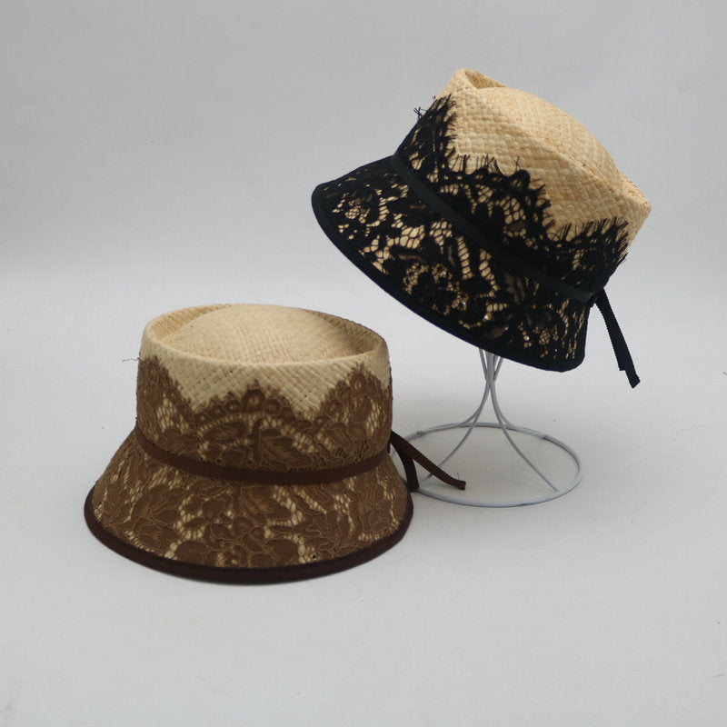 Floral Lace Straw Bucket Hats C0690