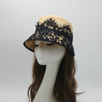 Floral Lace Straw Bucket Hats C0690