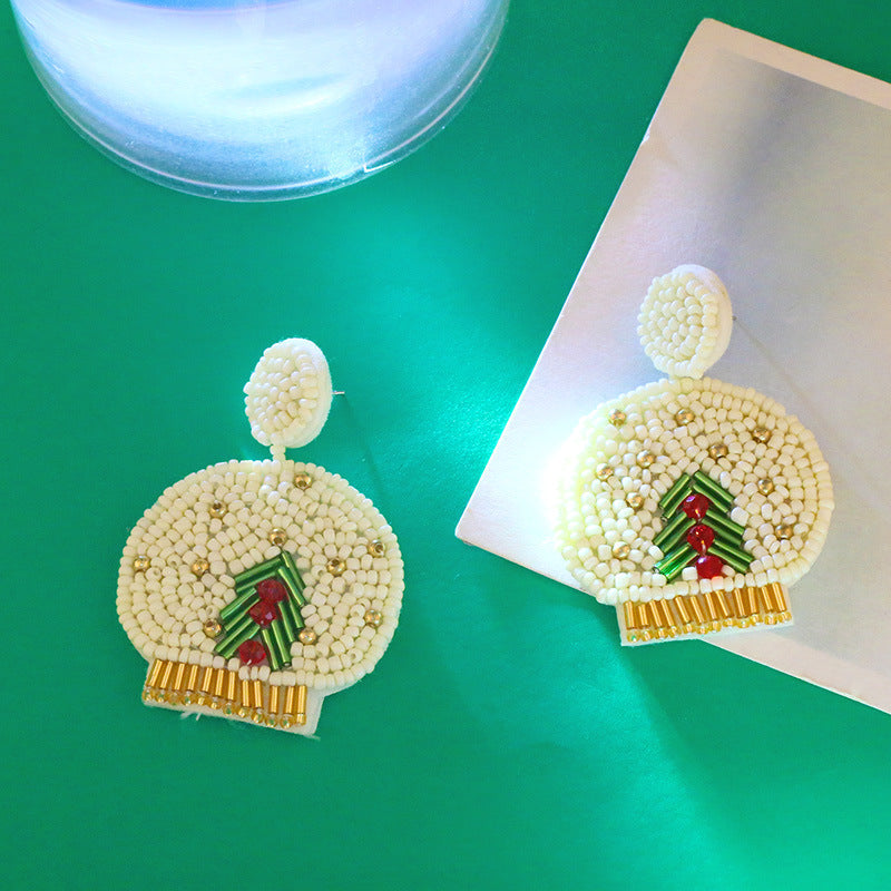 Christmas Tree Hat Seed Bead Earrings E4848