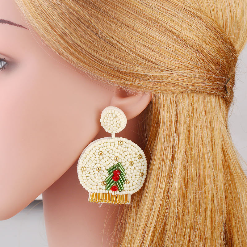 Christmas Tree Hat Seed Bead Earrings E4848