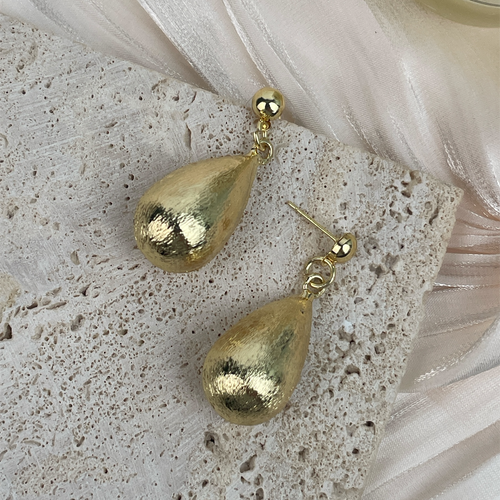 18K Gold-Plated Frosted Teardrop Earrings E8741