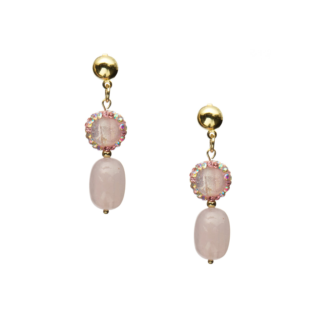 18K Gold Plated Rose Quartz Earrings E8775