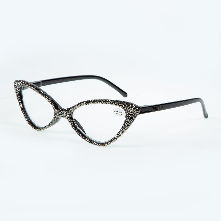 Handmade Rhinestone Round Reader Glasses G0303-Gun Metal
